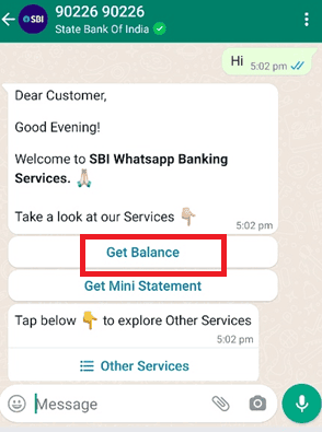 get balance sbi whatsapp banking