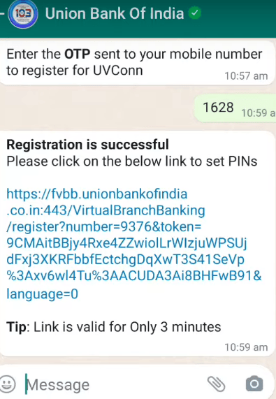 registration union bank whatsapp banking
