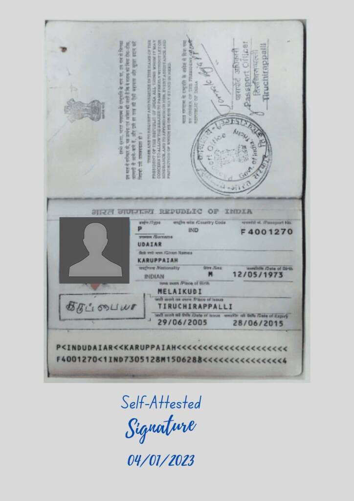 Self Attested Copy of Passport Sample