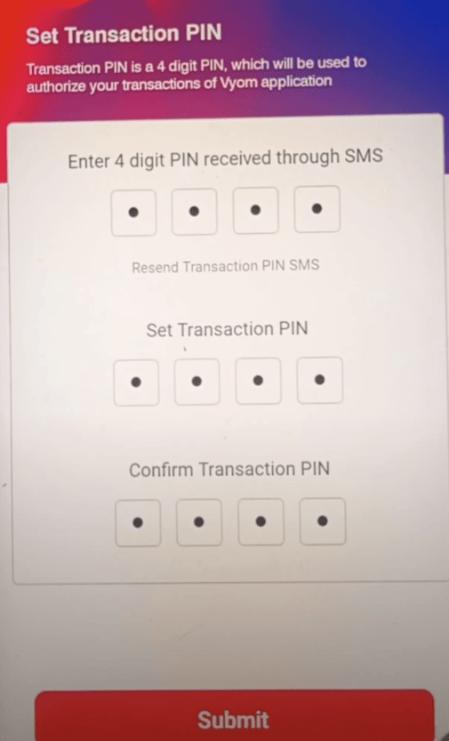 set transaction pin vyom app