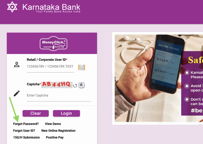 forgot password karnataka internet banking