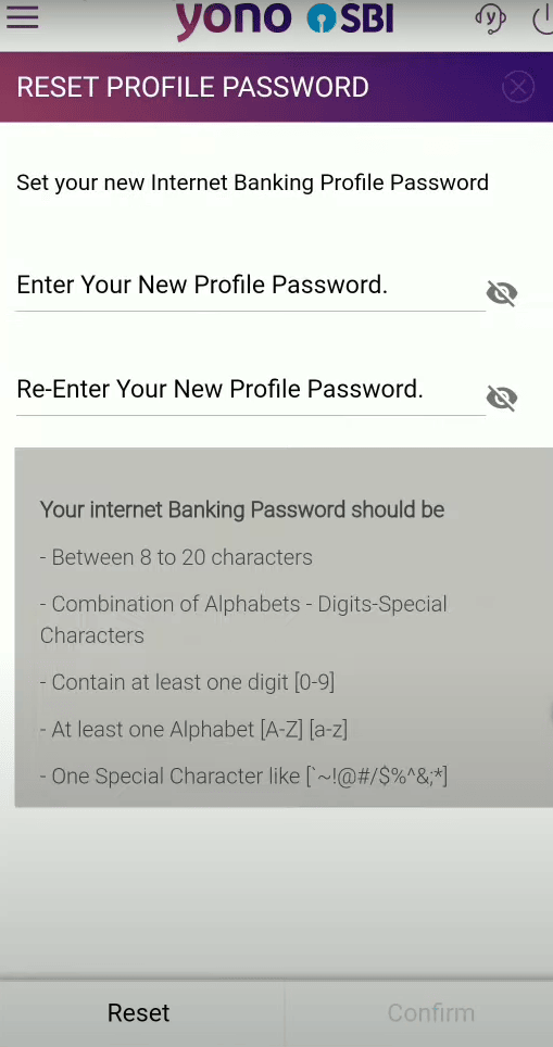 set new profile password yono sbi