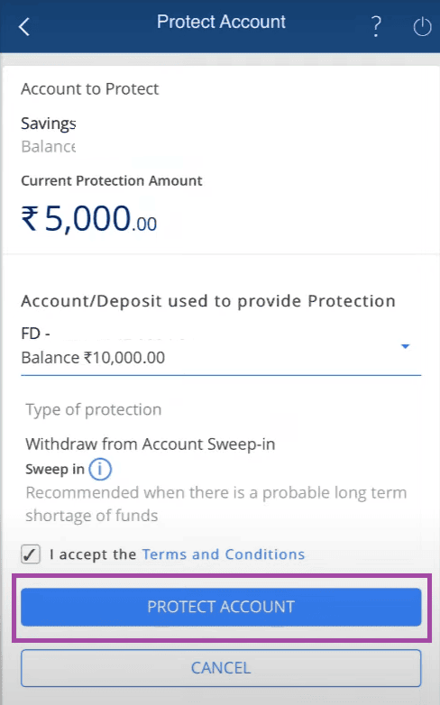 sweep in activated hdfc app