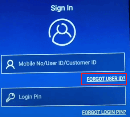 forgot user id bank of india