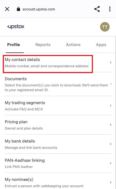 contact details upstox app
