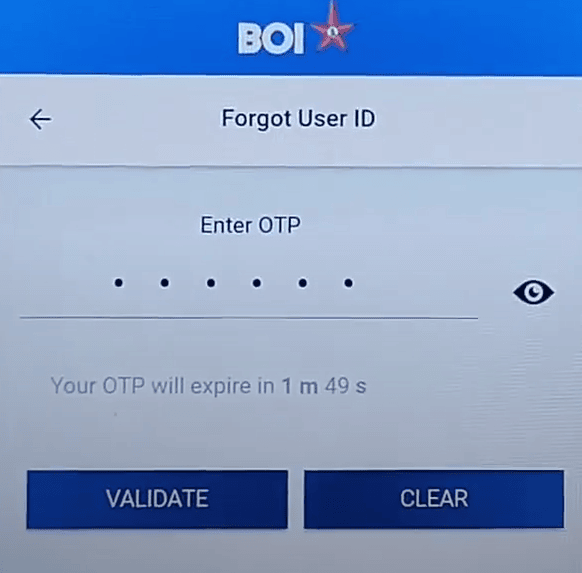 validate forgot user id bank of india
