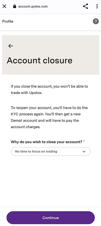 account closing reason upstox