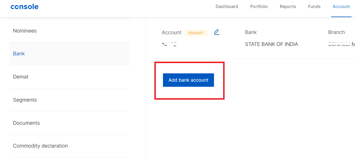 add bank account in zerodha