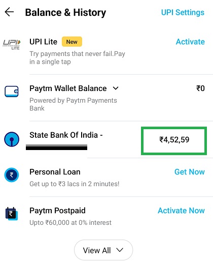 available bank balance in paytm
