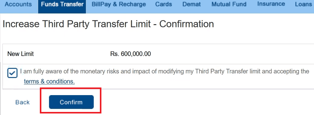 confirm transfer limit hdfc bank