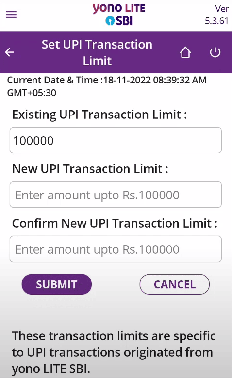 enter new upi transaction limit yono sbi
