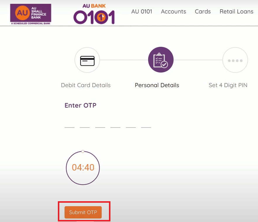 otp to generate new au bank atm pin