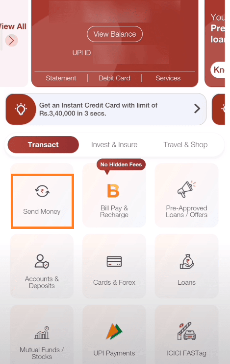 send money icici mobile app