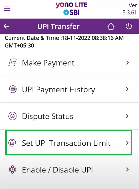 set upi transaction limit yono sbi