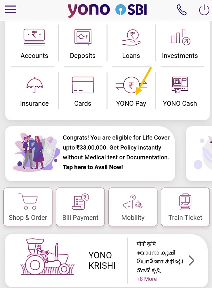 yono pay in yono sbi app