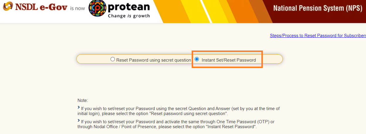 instant set reset password nps