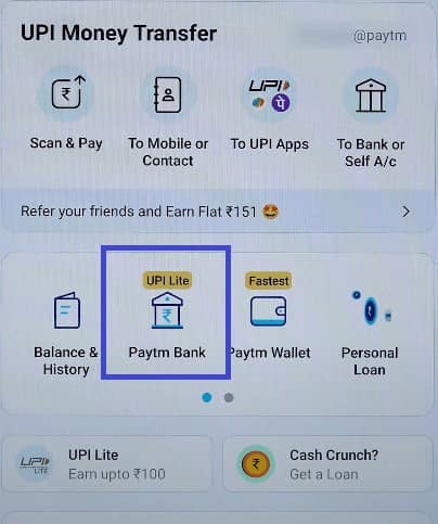 paytm bank option in paytm app