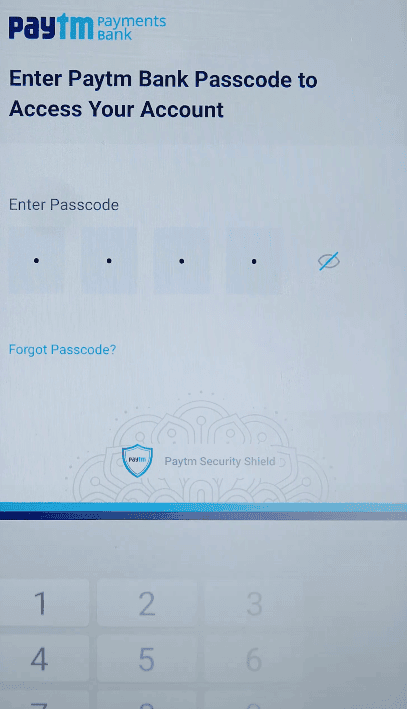 enter paytm bank passcode