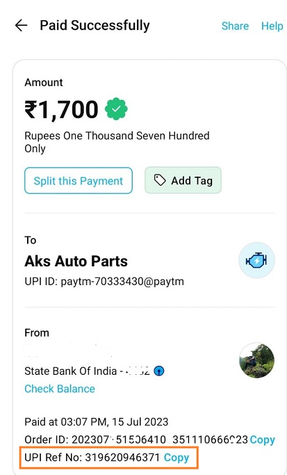 Check Transaction ID in Paytm
