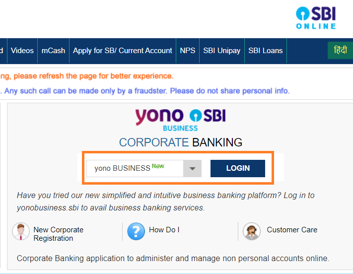 yono sbi business login