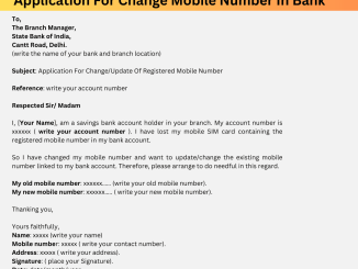 sample Application For Change Mobile Number In Bank