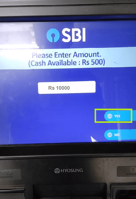 enter withdraw amount in sbi atm