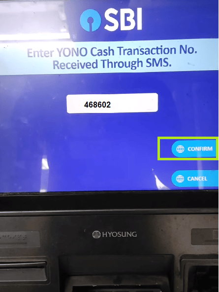 enter yono cash transaction number sbi atm