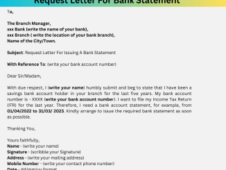 Request Letter For Bank Statement format