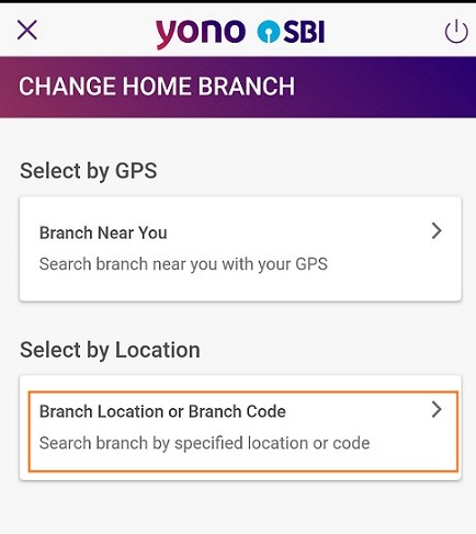 select branch location or branch code yono sbi