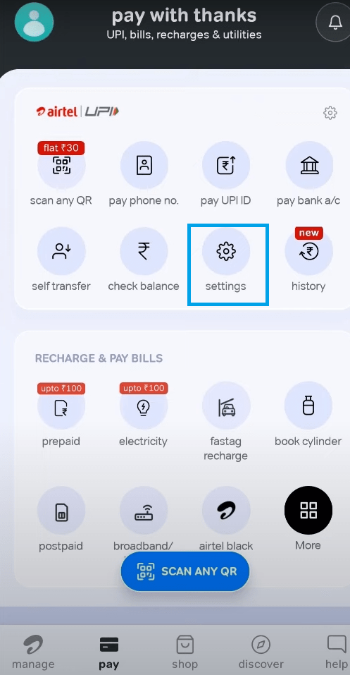 setting airtel thanks app