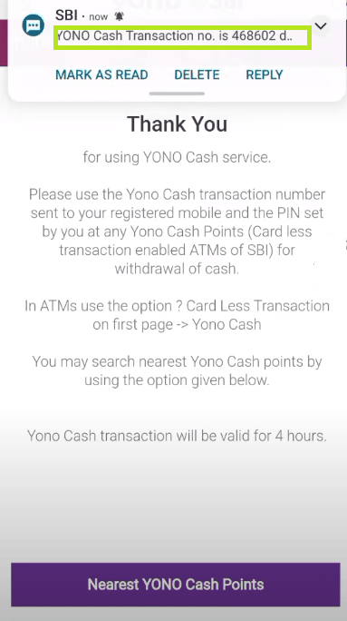 yono cash transaction number