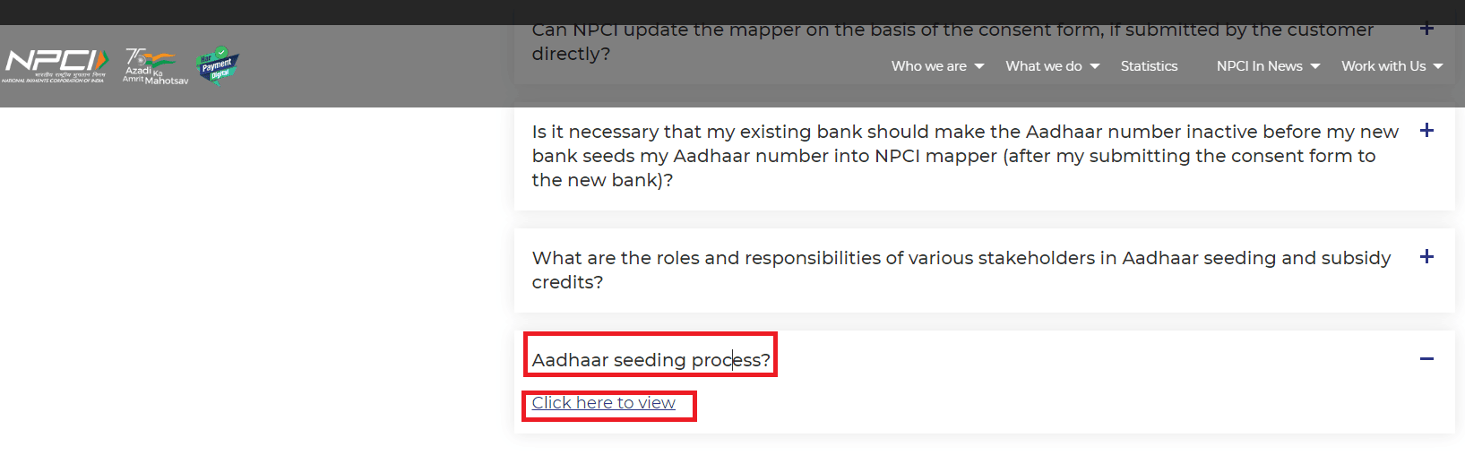 aadhaar seeding process npci