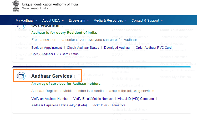 aadhar services uidai