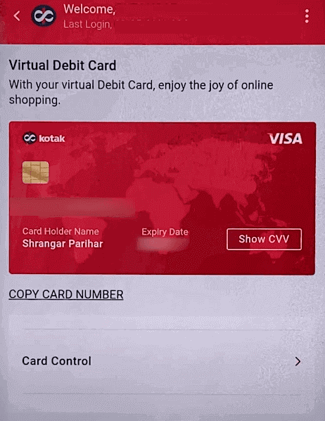 kotak virtual debit card