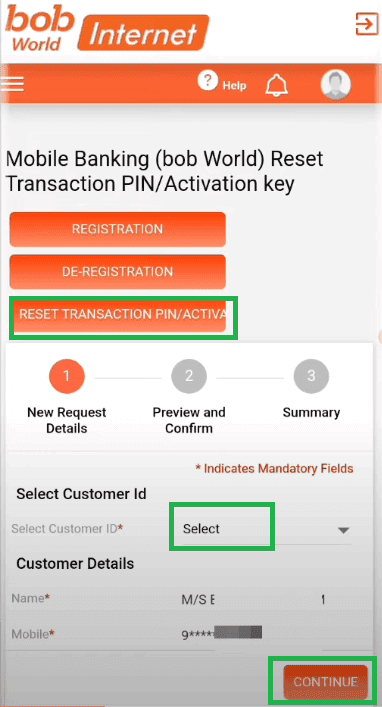 reset transaction pin activation key bob world internet banking