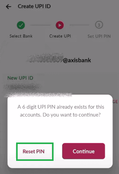 reset upi pin axis bank app