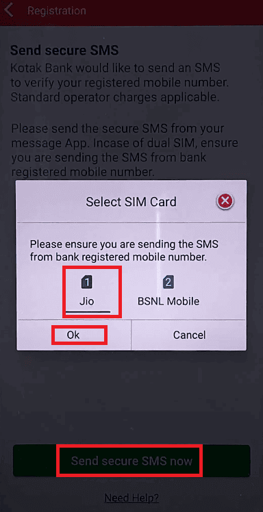 send secure sms kotak bank