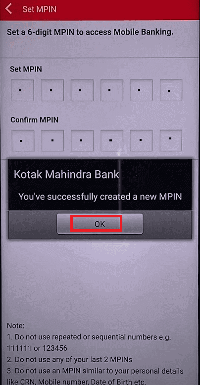 set new MPIN Kotak Mahindra Bank 