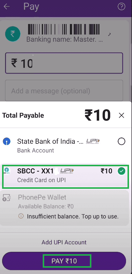 use credit card in phonepe for upi payments
