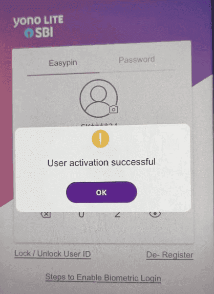 yono lite sbi user activation sucessful