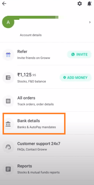 bank details groww app
