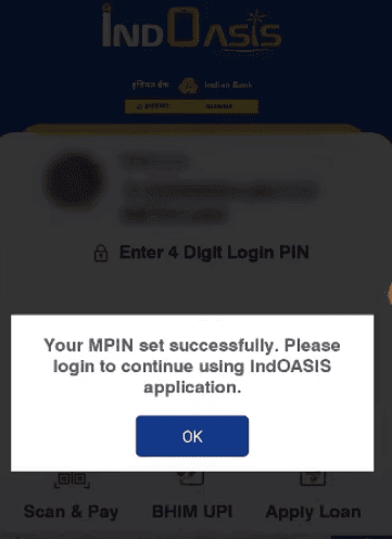 Indian bank mpin successfully created