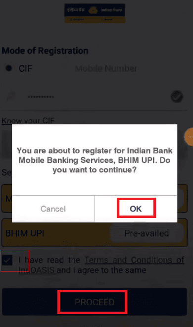 register for Indian bank mobile banking services