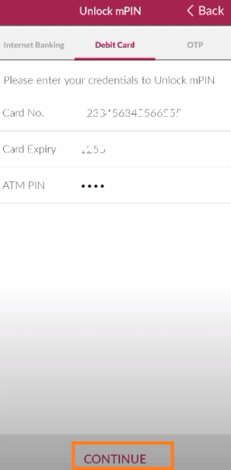 unlock mpin axis bank using debit card
