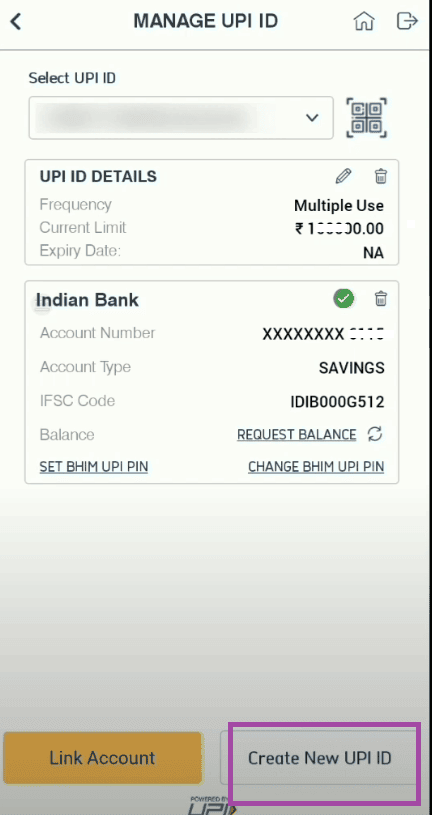 create new upi id in indoasis app
