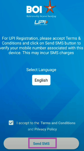 select language send sms bank of india app