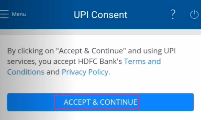 upi consent hdfc bank app