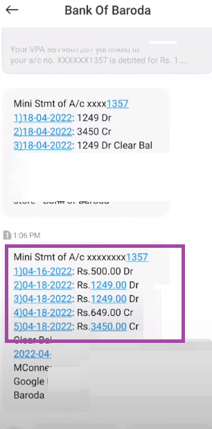 bob last 5 transaction by missed call