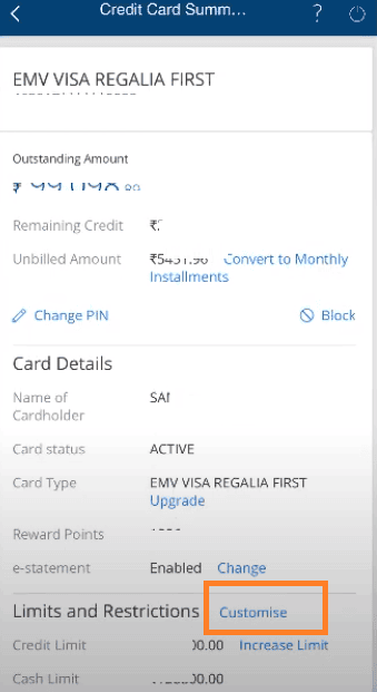 customise credit cards hdfc bank app