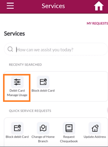 debit card manage usage axis bank app